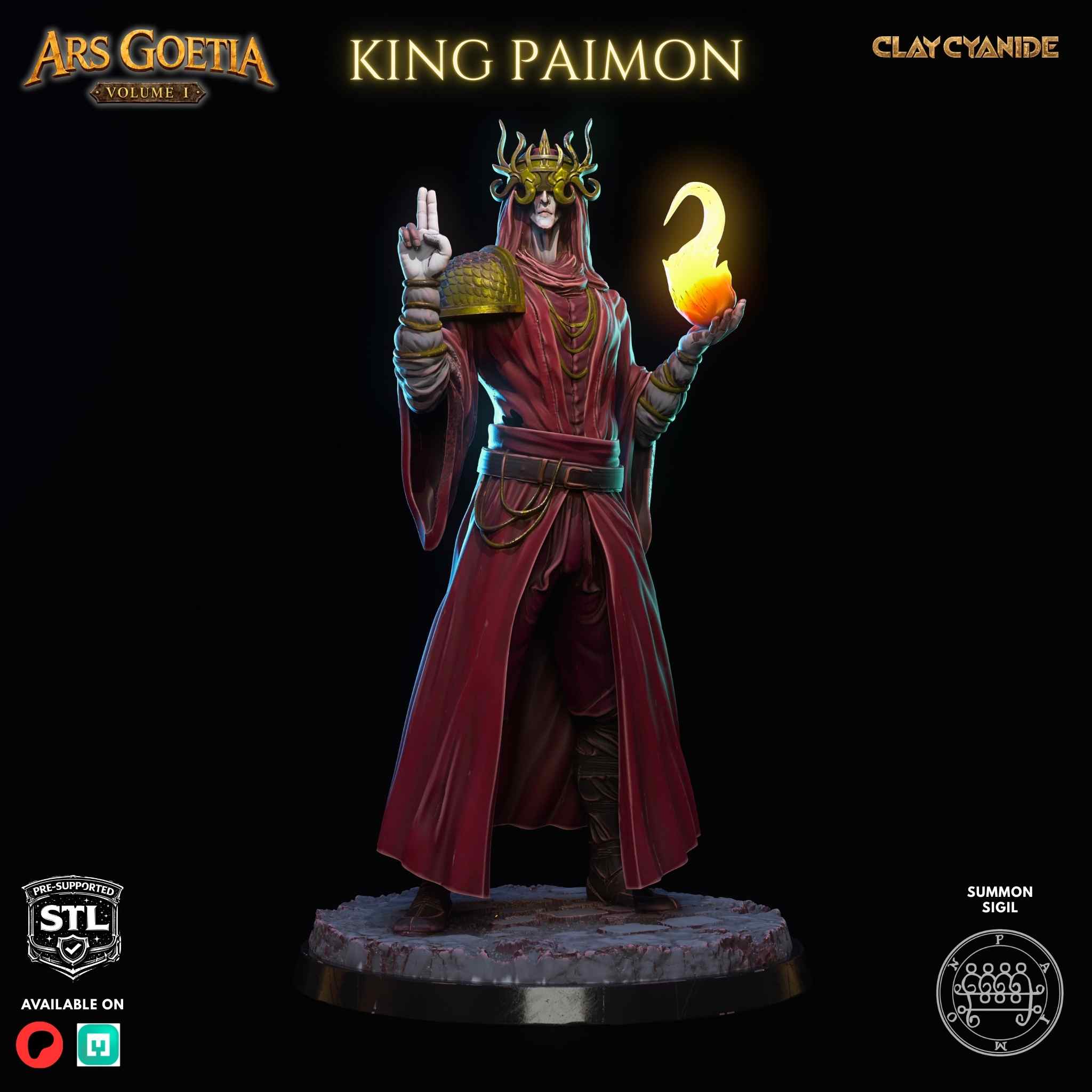 King Paimon, crowned and holding a flame